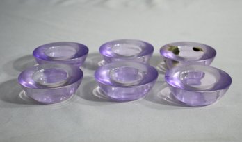 Group Lot Of 6 Amethyst Ombre To Clear Glass Small Bowls/Tealightholder