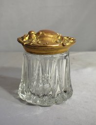Uranium Glass Tobacco Jar With  A Gilt Metal Lid