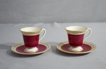 Set Of 2 Vintage Lenox Deep Rose And Gold Tea Cups/demitasse