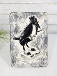 Hedi Schoop Old Crow Art Pottery Tray  Signed Mid-Century Modern 11' X 7.5'
