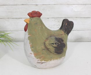 Vintage Folk Art Chicken Pottery Vase  Hand-Painted Hen Figure 10'