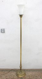 Vintage Brass Torchiere Floor Lamp Glass Shade Adjustable Height 68'