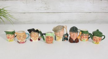 Set Of 8 Hand-Painted Character Face Mugs  Vintage Figural Mini Mugs / Some Royal Doulton