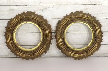 Pair Of Antique 12' Round Gilt Wood Frames  Carved Laurel & Berry Motif  Ornate Victorian Style