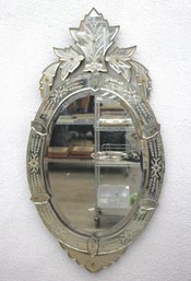 Vintage Venetian Etched Glass Mirror  Ornate Handcrafted Design  36 H X 19 W