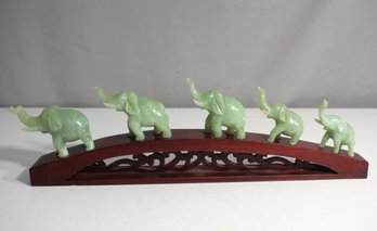 Five Chinese Jade Elephants On A Stand 18.5' Long