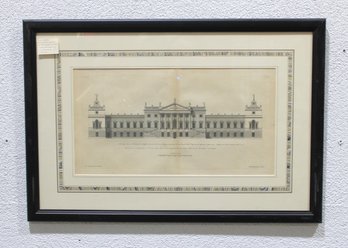 Framed Antique Architectural Copperplate Engraving  Colin Campbell  Classical Building Elevation