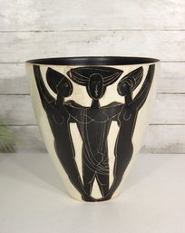 Large 11 Cambury Switzerland Art Pottery Vase  Modernist Female Figures Design  Studio Ceramic