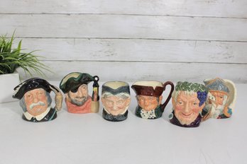 Set Of 6 Royal Doulton Hand-Painted Character Mugs  Vintage Toby Jugs / Figural Face Cups