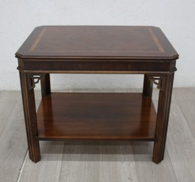 Lane Mahogany Chinese Chippendale 2 Tier Inlaid End Side Lamp Table