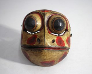 'Hand-Carved Wooden Frog Mask With Bold Painted Design - 6.5'' X 6''