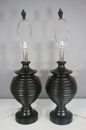 Pair Of 33' Tall Black Ribbed Table Lamps  Elegant Modern Design