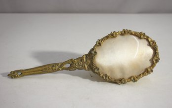 'Vintage Ornate Handheld Vanity Brush With Intricate Brass Detailing'
