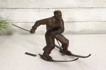 Vintage 8 Bronze Skier Sculpture  Mid-Century Modern Style  Needs Repair