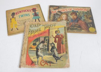 Lot Of 3 Vintage Childrens Books  Old Dame Trot & Her Comical Cat, Kentucky Twins, The Larc Of Fashion