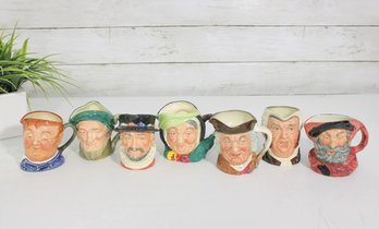 Set Of 7 Hand-Painted Character Face Mugs  Vintage Figural Toby-Style Cups