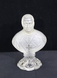 Antique Frosted Glass Bust Of Pope Pius X  8 Religious Figure  Catholic Church Collectible