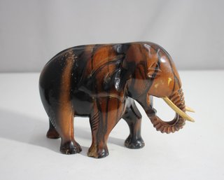 'Hand-Carved Polished Wooden Elephant Figurine - 5''H X 7.5''L'