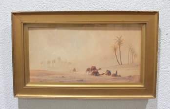 Antique Desert Caravan Watercolor, Framed  Signed Thos. Walker  15' X 24.5'