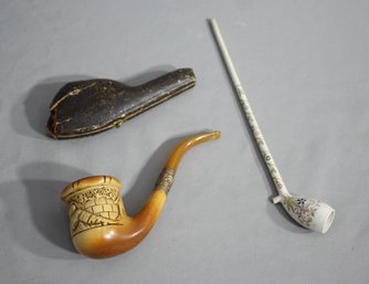 Three Vintage Highly Decorated And Carved Pipes