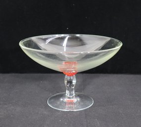 Mid-Century Hand-Blown Art Glass Compote  Clear Bowl With Red Accent  5.5H X 8.5 Round