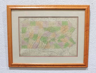 Antique Hand-Colored Map Of Pennsylvania, C. 1892  Framed Atlas Map  20.5' X 26.5'