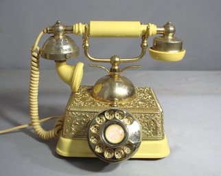 VIntage Ornate Desktop Cradle Rotary Telephone Elegant Brass Finish