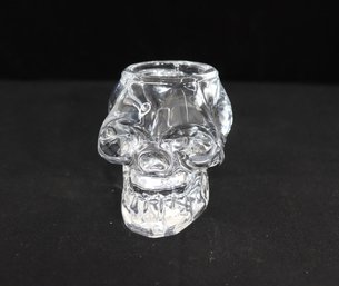 Crystal Clear Glass Skull Sculpture  3.5H Paperweight Or Candle Holder  Modern Art Decor