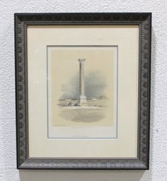 Antique Architectural Lithograph Pompeys Pillar, Alexandria  19th Century  Framed 21.5' X 18'