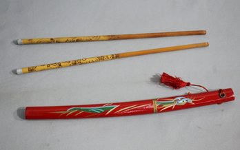 Vintage Japanese Sword Paper Knife & Fancy Authentic Chop Sticks