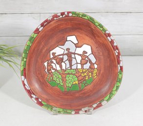 Vintage 1960's Keramos Pottery Israel Hora Dancing Plate Signed- # 454  10.5'x 10.5'