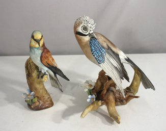 Pair Of Vintage Italian Capodimonte Hand-Painted Porcelain Bird Figurines  8 & 9 (Some Chips)