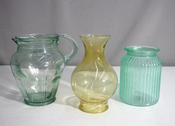 Set Of 3 Vintage Glass  Items, Shade , Jar And  Pitcher