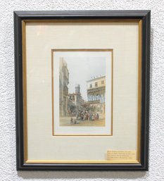 After David Roberts  Orientalist Street Scene, Egypt  Hand-Colored 19th C. Print  Framed 19' X 6'