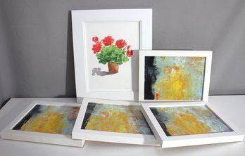 Set Of Framed Artwork  Abstract And Floral Oils