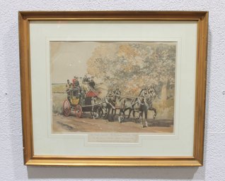Antique French Coaching Scene The French Republic ' The Route To Tuxedo & Nyack'  Framed 24.5' X 29'