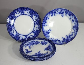 Antique Flow Blue China Plate Lot  Various Patterns & Makers