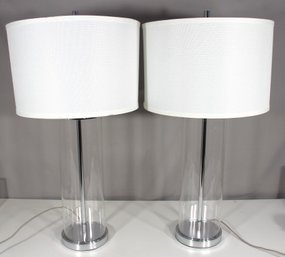 Pair Of 30 Safavieh Glass & Chrome Table Lamps  Modern Elegance