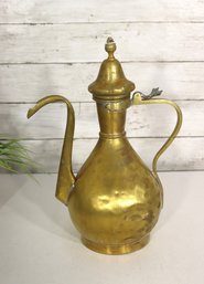 Antique Middle Eastern Brass Ewer  13 Handcrafted Coffee Pot / Dallah With Hinged Lid