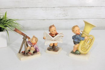 Vintage Hummel Figurines Set Of 3 Goebel W Germany Boy Music Telescope