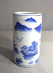 Antique Chinese Brush Pot Blue And White
