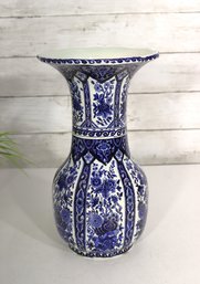 Boch Frres Keramis Blue & White Delft Vase  12 Floral Faience Belgium Pottery
