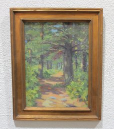 Impressionist Woodland Path Painting On Artist Board  Framed Landscape  20.5' X 16'