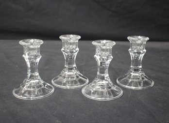 (2/3) Set Of 4 Pressed Glass Candle Holders  4' Height