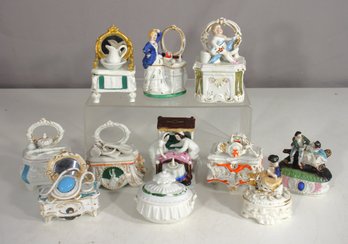 Lot Of 10 Vintage Porcelain Trinket Boxes  Ornate & Hand-Painted