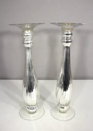 Pair Of Elegant 18 Mercury Glass Candlesticks  Vintage Decorative Holders