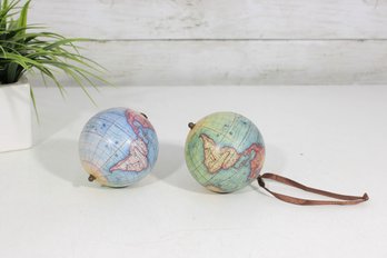 Lot Of 2 Vintage Mini Globe Ornaments  World Map Holiday Decorations