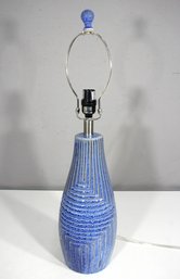 Vintage 27 Blue Ceramic Table Lamp  Textured Glaze With Harp & Finial