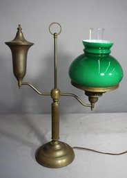Antique Brass Student Desk With Green Shade