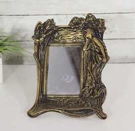 Vintage Art Nouveau Style Figural Tabletop Mirror  Lady Floral Relief  11H X 8W
